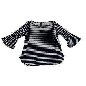 Green Envelope Bell Sleeve Striped Top Navy White Boat Neck Blouse GTC309-FKRP